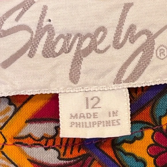 Sharpely | VTG Geo Print Cinched Waist Long Sleeve Round Neck Lightweight Blouse - Picture 7 of 11